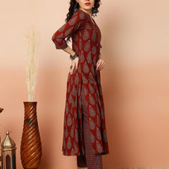 Women Printed Anarkali Kurta, Pant & Dupatta Set (Maroon) Printed Kurta, Palazzo & Dupatta Set