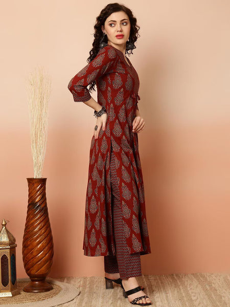 Women Printed Anarkali Kurta, Pant & Dupatta Set (Maroon) Printed Kurta, Palazzo & Dupatta Set