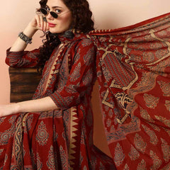 Women Printed Anarkali Kurta, Pant & Dupatta Set (Maroon) Printed Kurta, Palazzo & Dupatta Set