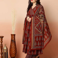 Women Printed Anarkali Kurta, Pant & Dupatta Set (Maroon) Printed Kurta, Palazzo & Dupatta Set