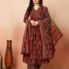 Women Printed Anarkali Kurta, Pant & Dupatta Set (Maroon) Printed Kurta, Palazzo & Dupatta Set