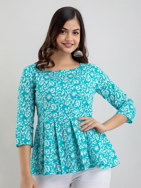 Floral Printed Pure Cotton Peplum Top