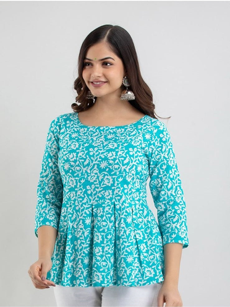 Floral Printed Pure Cotton Peplum Top