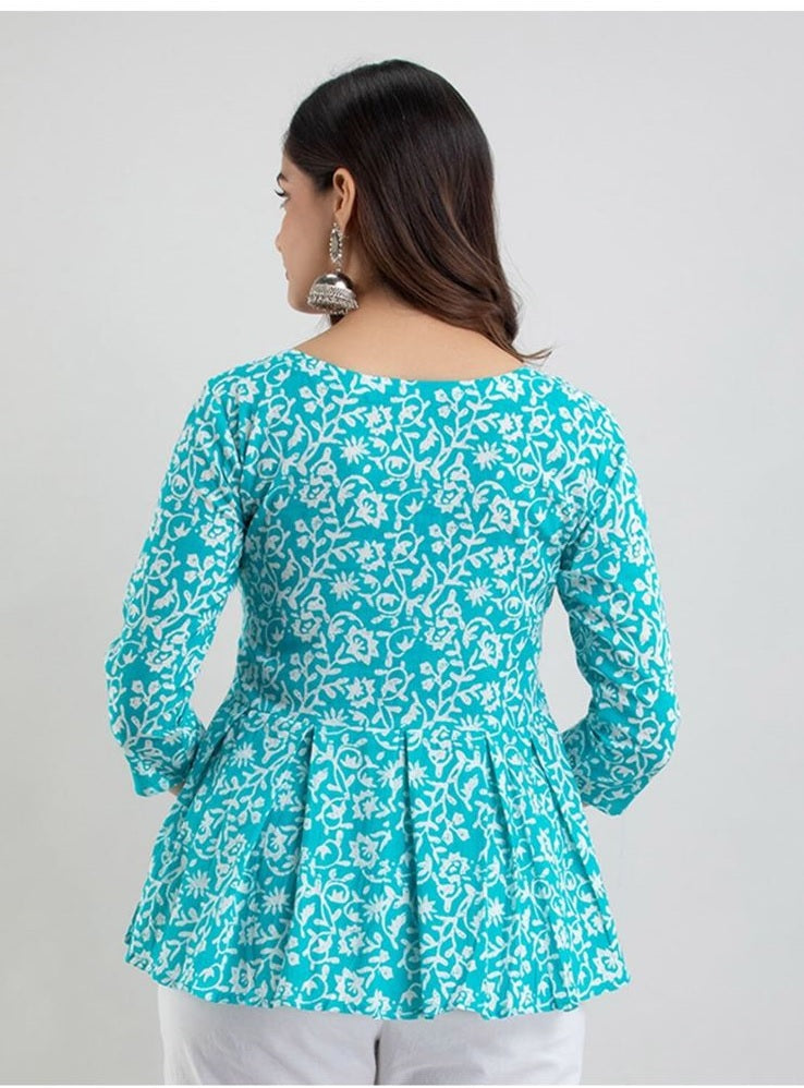 Floral Printed Pure Cotton Peplum Top