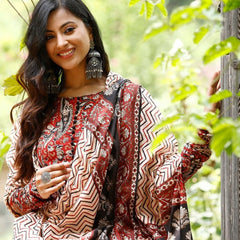 Women Printed Anarkali Kurta, Pant & Dupatta Set (Red)