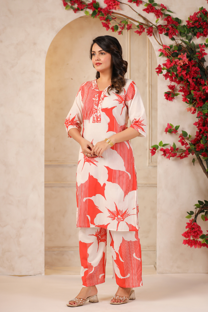 Women's Floral Printed Straight Co-ord Set