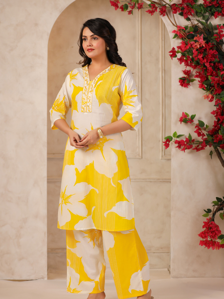 Women's Floral Printed Straight Co-ord Set