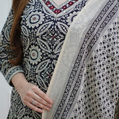Women’s Printed Kurta Set with Dupatta | Designer Handwork Neck Design