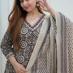 Women’s Printed Kurta Set with Dupatta | Designer Handwork Neck Design