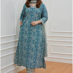 Women’s Printed Kurta Set with Dupatta | Designer Handwork Neck Design