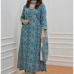 Women’s Printed Kurta Set with Dupatta | Designer Handwork Neck Design