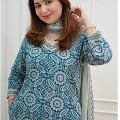 Women’s Printed Kurta Set with Dupatta | Designer Handwork Neck Design
