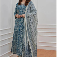 Women’s Printed Kurta Set with Dupatta | Designer Handwork Neck Design