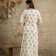 Women's cotton Anarkali Kurta with embroidery with pant and mulmul dupatta