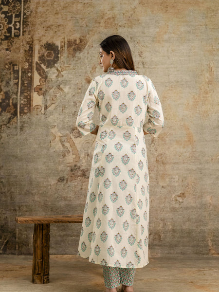 Women's cotton Anarkali Kurta with embroidery with pant and mulmul dupatta