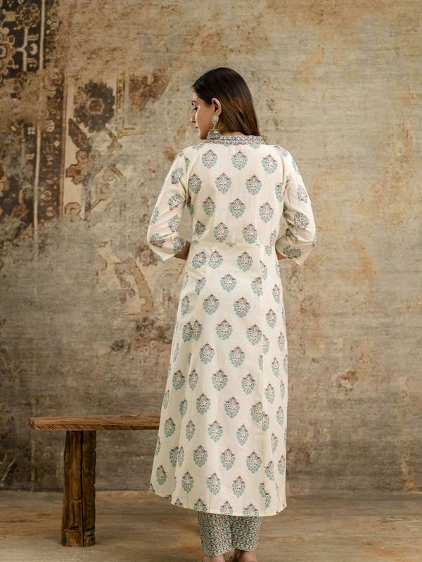 Women's cotton Anarkali Kurta with embroidery with pant and mulmul dupatta
