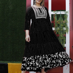 Embroidered Anarkali Kurta with Sequin Work & Flared Printed Hem